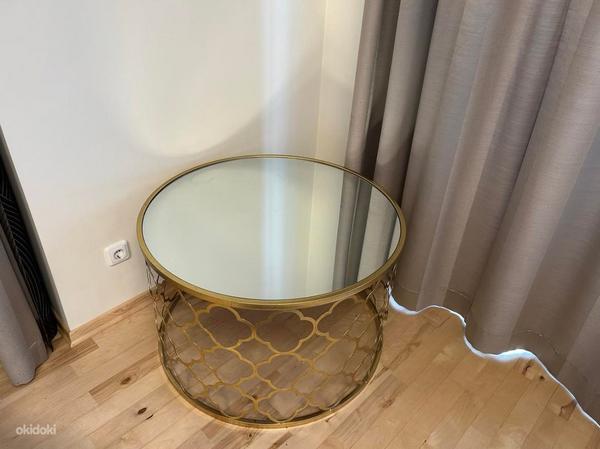 Стол металлический Berini L, зеркальный,золотистый, D80x50см (фото #2)