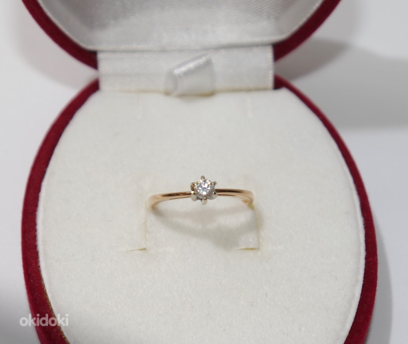 Золотое кольцо с бриллиантом 0.15ct, 585 пробы, вес 1.52 г (фото #2)