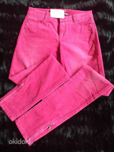 Новые бархатные брюки цвета фуксии, 34-36 (фото #1)