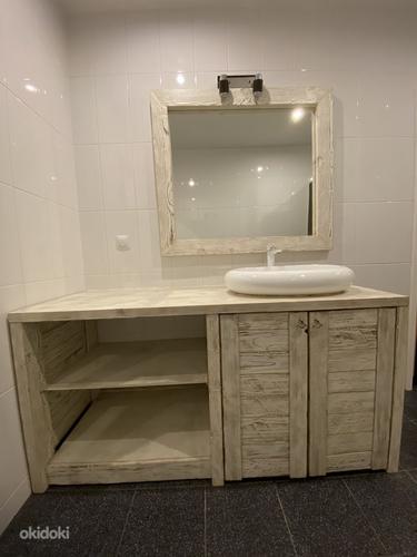 Шкафчик для ванной, зеркало и умывальник (старый белый) (фото #1)