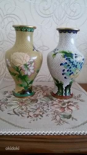 Бронзовые вазы с эмалью, 2шт (фото #1)