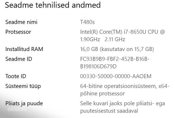 Lenovo T480s, i7-8650U, 16GB RAM, 256 SSD, Smart Card, vPro, (foto #4)