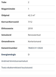 2-toaline korter, VEGA, Mustakivi tee 25