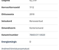 2-toaline korter, VEGA, Mustakivi tee 25