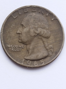 Квотер США 1965 г с изображением Д. Вашингтона. (5 фото из 9)
