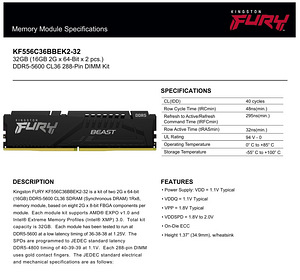 Kingston DDR5 Fury Beast 32GB (2x16GB) 5600MHz CL36 (3 foto / 3)
