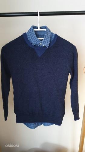 Мягкий свитер okaidi и рубашка H&M 128 размер (фото #1)