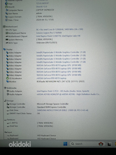 Lenovo Legion 2K, 240HZ,i9-13900HX,RTX4070,16GB DDR5,1TBSSD (фото #2)