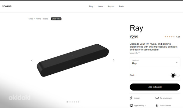 Саундбар Sonos Ray + гарантия (фото #2)