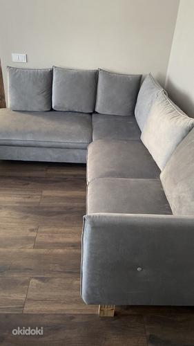 Серый бархат раскладной угловой диван (фото #4)