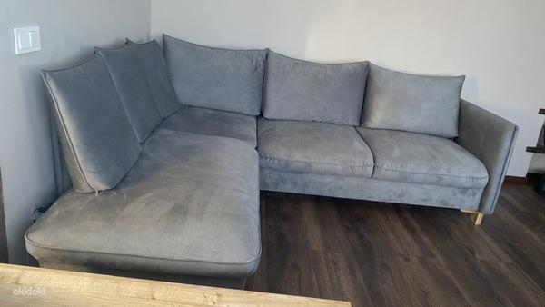 Серый бархат раскладной угловой диван (фото #5)