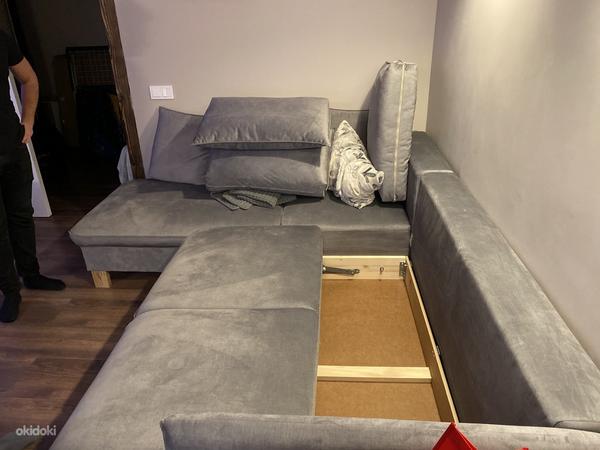 Серый бархат раскладной угловой диван (фото #9)