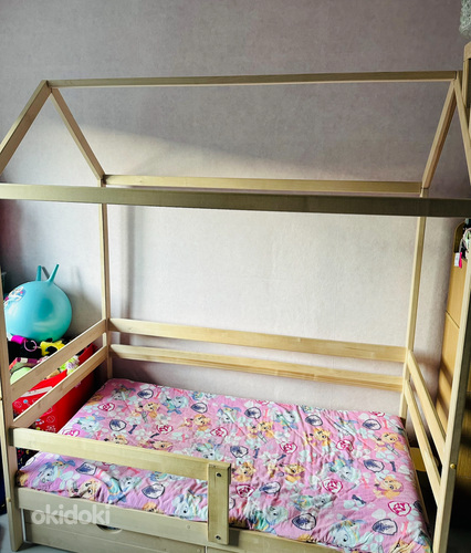 Детская кровать домик с балдахином и матрасом (фото #2)
