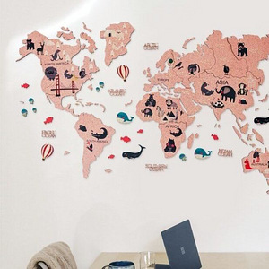 Пробковая стена карта | Детская Карта Мира Розовая, 100x60