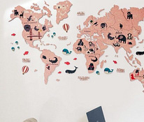 Пробковая стена карта | Детская Карта Мира Розовая, 100x60