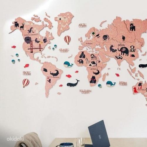 Пробковая стена карта | Детская Карта Мира Розовая, 100x60 (фото #1)
