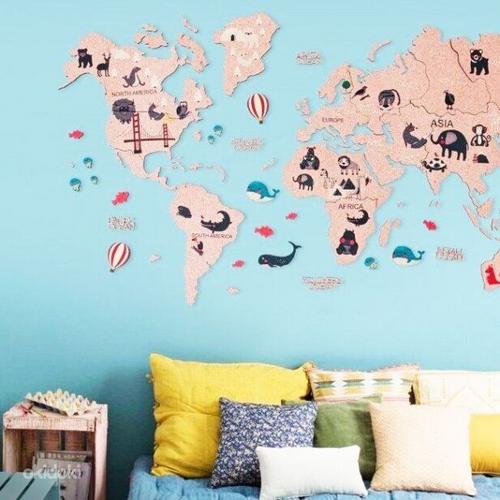 Пробковая стена карта | Детская Карта Мира Розовая, 100x60 (фото #2)