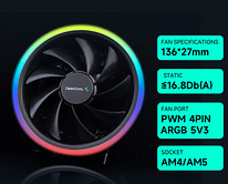 DeepCool GPUD551 ARGB CPU Cooler AMD AM4/AM5 65w