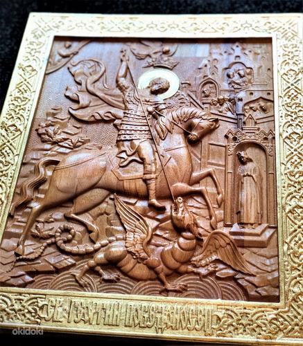Деревянная икона из бука "Святой Георгий Победоносец" Золото (фото #2)