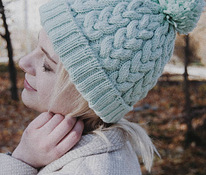 Невероятный мятный зимний комплект шапка и варежки