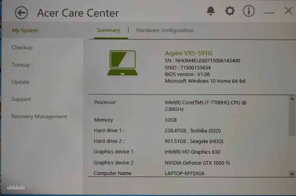 Acer Aspire VX 15 Core i7/32 ГБ/256 ГБ+1 ТБ/1050Ti4 ГБ (фото #7)