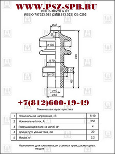 Изолятор проходной неармированный ИПТ-6-10/250А.01