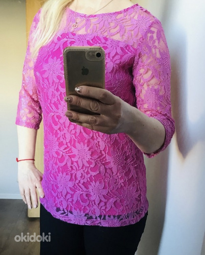 Розовая блузка из кружевного материала xl (фото #3)