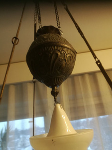 Majolica suur laevalgusti (õli ja küünlad) tõstemehanismiga (5 foto / 6)