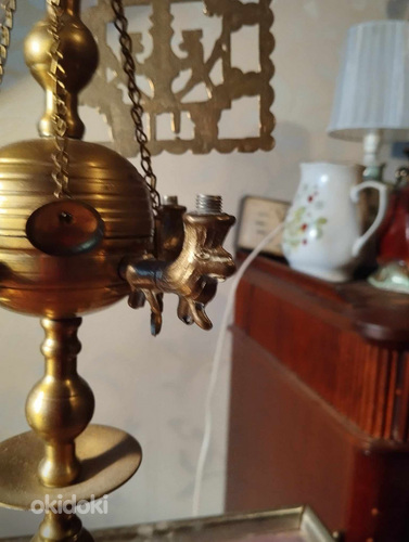 Большая масляная лампа со львами (бронза, латунь) (фото #2)