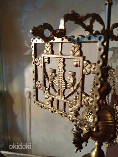 Большая масляная лампа со львами (бронза, латунь) (фото #3)
