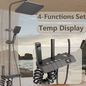 Must 4-ühes dušisüsteem, digitaalne temperatuuri näidik (1 foto / 2)