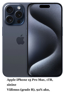 Apple iPhone 15 Pro Max 1TB Blue heas seissukorras (1 foto / 3)