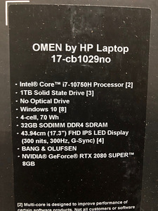 HP OMEN 17 i7-10750h 32 ГБ RTX2080 super (2 фото из 3)