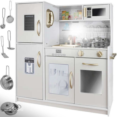 Puidust köök XL +helid,valgustus,lisavarustus.valge kuldsega (foto #1)