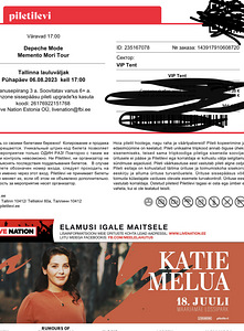 Depeche Mode VIP piletid Tallinn 06.08 (1 foto / 1)