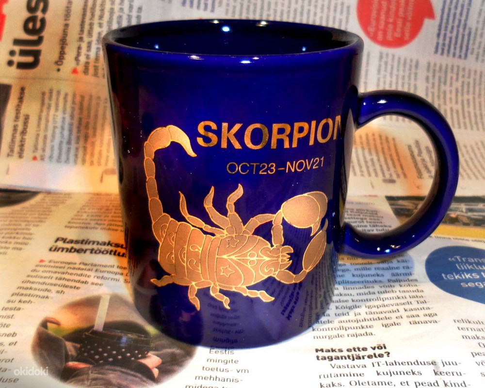 Эффектная синяя-золотая большая кружка Скорпион, новая (фото #3)
