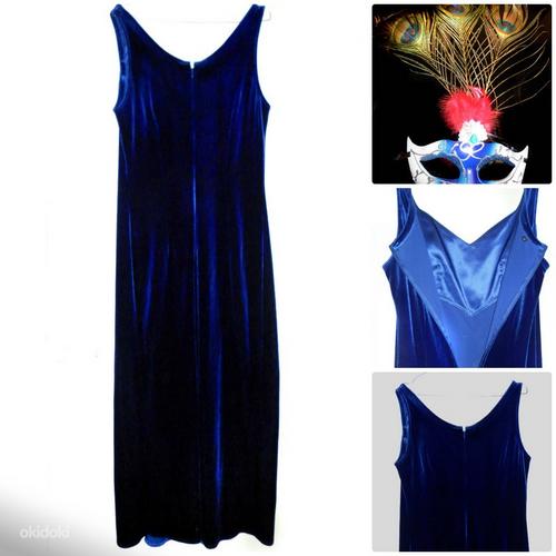 Эффектное бархатное ярко-синее длинное платье, 42-46-XL-2XL (фото #5)