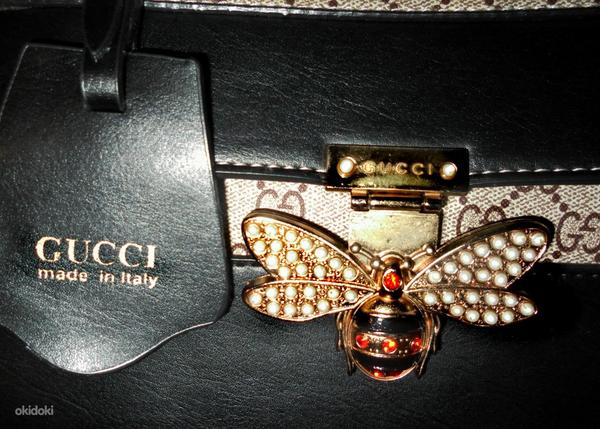 Gucci Queen Margaret черно-бежевая сумочка с пчелой (фото #2)