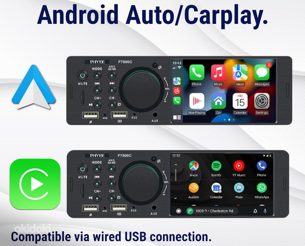 1DIN автомагнитола Android Auto / Carplay 4" экран
