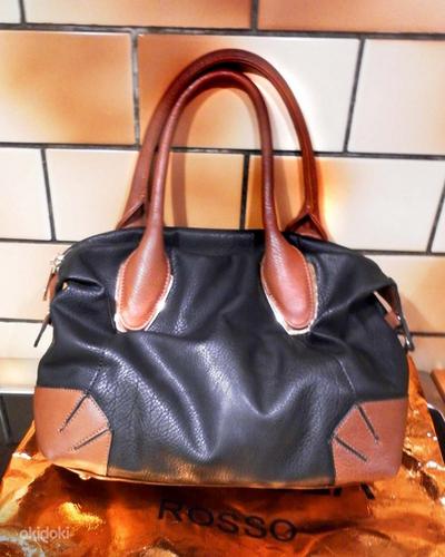 Кожаная объемная черная с коричневыми деталями сумка, новая (фото #2)