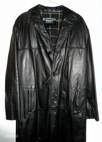 Saki Leather черное длинное кожаное утепленное пальто, 54-XL (фото #1)