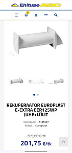 Seinasisene rekuperaator Europlast E-EXTRA EER125WP (1 foto / 5)