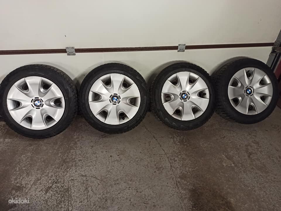 BMW e90 ориг. 16-дюймовые колеса из листового металла с шинами и пылезащитными щитками (фото #1)