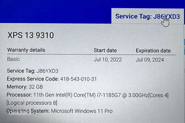 Dell XPS 13" 9310 Touch, 32GB, 1TB SSD, Intel i7 Gen 11 (фото #2)