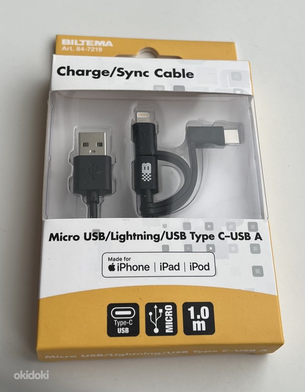 Biltema 3-in-1 Micro USB/Lightning/USB Type C-USB A (1m) - - Аксессуары, Провода и купить и продать – okidoki