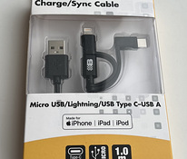 Biltema 3-in-1 Micro USB/Lightning/USB Type C-USB A (1m)
