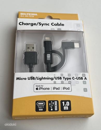 Biltema 3-in-1 Micro USB/Lightning/USB Type C-USB A (1m) (фото #1)