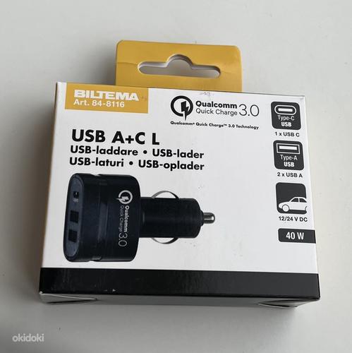 Biltema USB charger 12/24 V, 1 x USB C and 2 x. USB A, 40 W (фото #1)