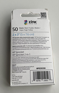 HP Sprocket 2 x 3" Zink Photo Paper , 50 pack 2x3 (2 foto / 3)