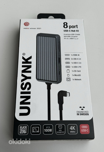 Unisynk 8 Port USB-C Hub V2 , Grey (фото #3)